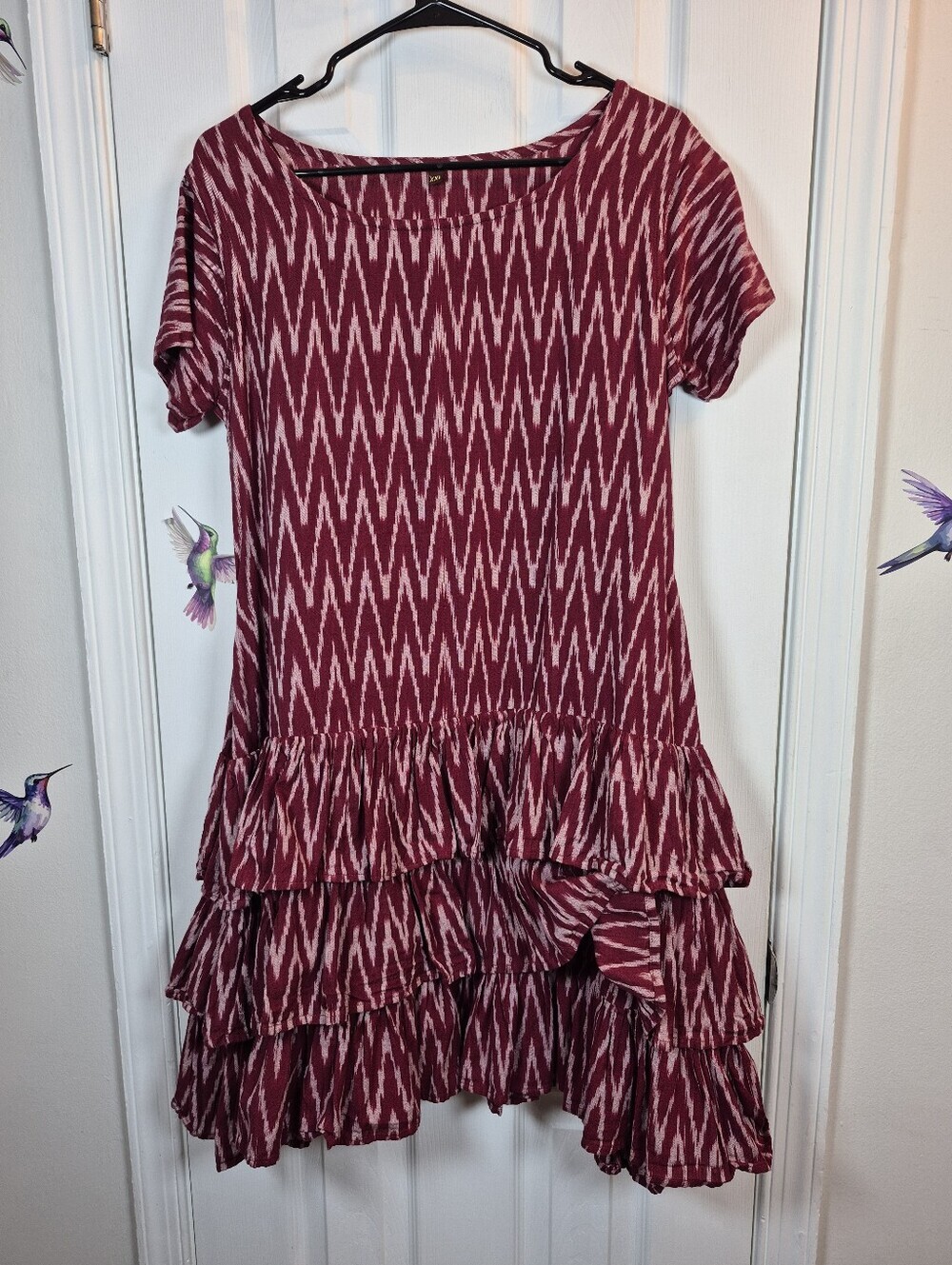 XXL Ruffle Mini Dress Boho Ikat Tiered Romantic Cottagecore Festival